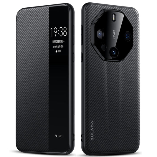For Huawei Mate 60 RS Ultimate SULADA Kevlar 600D Texture Smart Window Leather Phone Case(Black) by SULADA