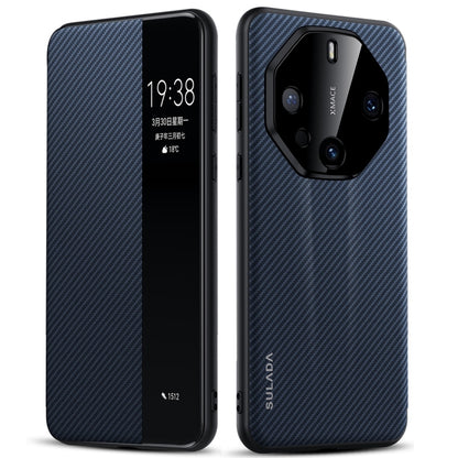 For Huawei Mate 60 RS Ultimate SULADA Kevlar 600D Texture Smart Window Leather Phone Case(Blue) by SULADA
