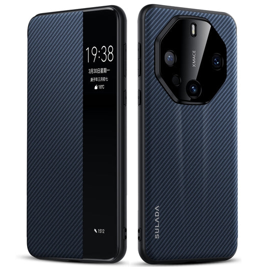 For Huawei Mate 60 RS Ultimate SULADA Kevlar 600D Texture Smart Window Leather Phone Case(Blue) by SULADA