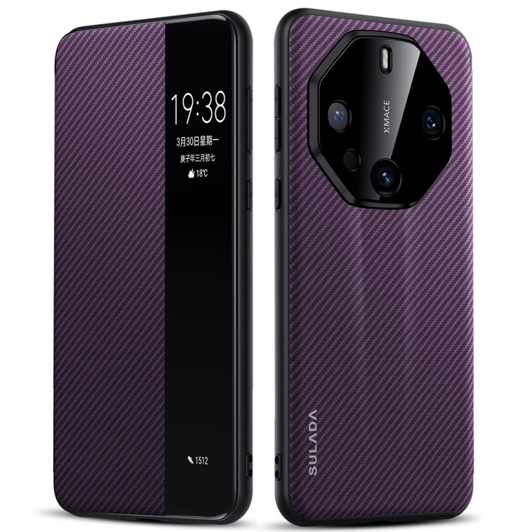 For Huawei Mate 60 RS Ultimate SULADA Kevlar 600D Texture Smart Window Leather Phone Case(Purple) by SULADA