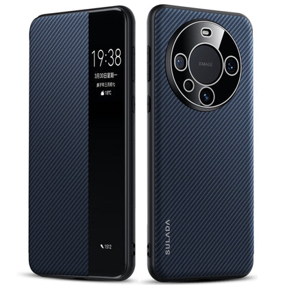 For Huawei Mate 60 Pro SULADA Kevlar 600D Texture Smart Window Leather Phone Case(Blue) by SULADA