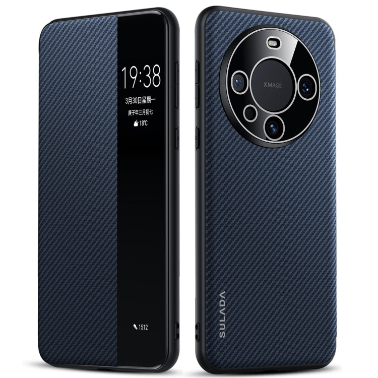 For Huawei Mate 60 SULADA Kevlar 600D Texture Smart Window Leather Phone Case(Blue) by SULADA