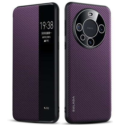 For Huawei Mate 60 SULADA Kevlar 600D Texture Smart Window Leather Phone Case(Purple) by SULADA