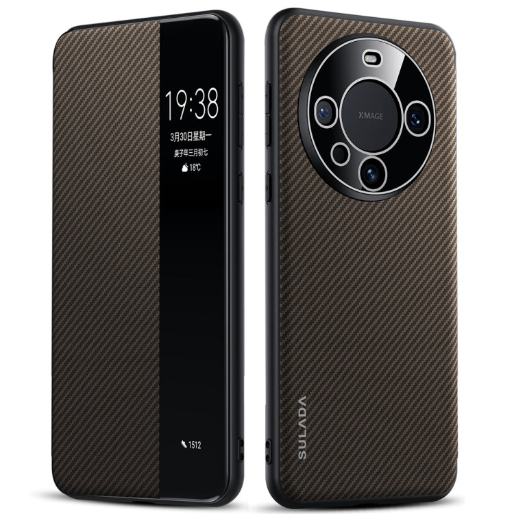 For Huawei Mate 60 SULADA Kevlar 600D Texture Smart Window Leather Phone Case(Brown) by SULADA