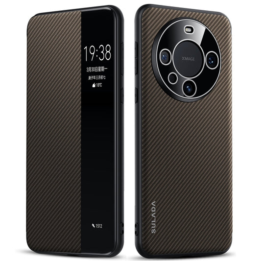 For Huawei Mate 60 SULADA Kevlar 600D Texture Smart Window Leather Phone Case(Brown) by SULADA