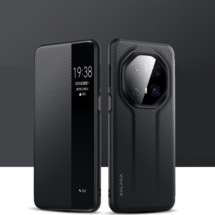 For Huawei Mate 70 RS Ultimate SULADA Kevlar 600D Texture Smart Window Leather Phone Case(Black) by SULADA