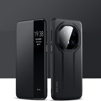 For Huawei Mate 70 RS Ultimate SULADA Kevlar 600D Texture Smart Window Leather Phone Case(Black) by SULADA