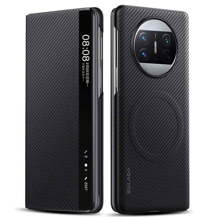 For Huawei Mate X3 SULADA Kevlar 600D Texture Smart Window Leather Phone Case(Black) by SULADA
