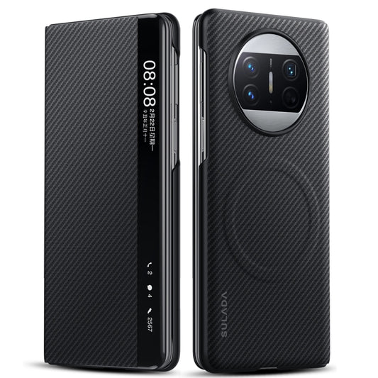 For Huawei Mate X3 SULADA Kevlar 600D Texture Smart Window Leather Phone Case(Black) by SULADA