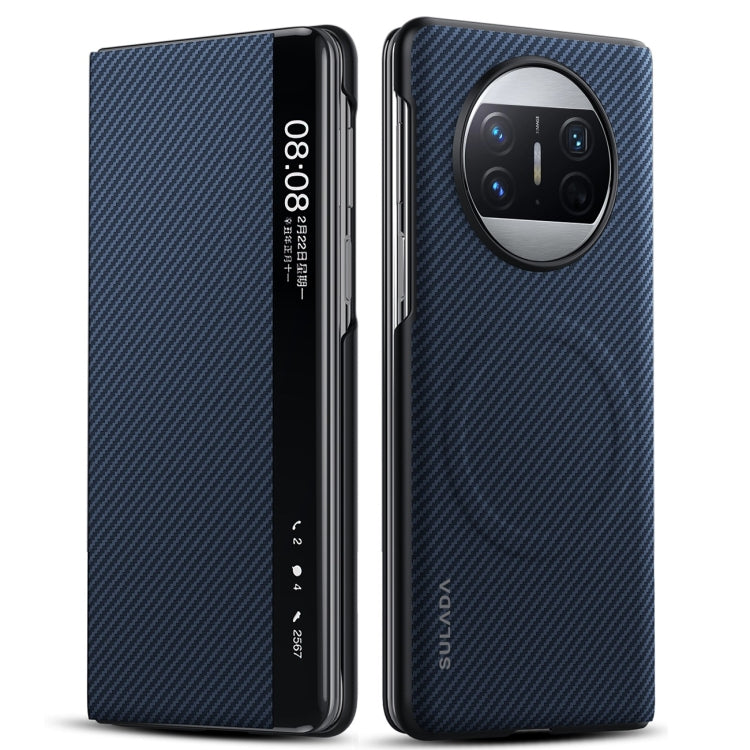 For Huawei Mate X3 SULADA Kevlar 600D Texture Smart Window Leather Phone Case(Blue) by SULADA