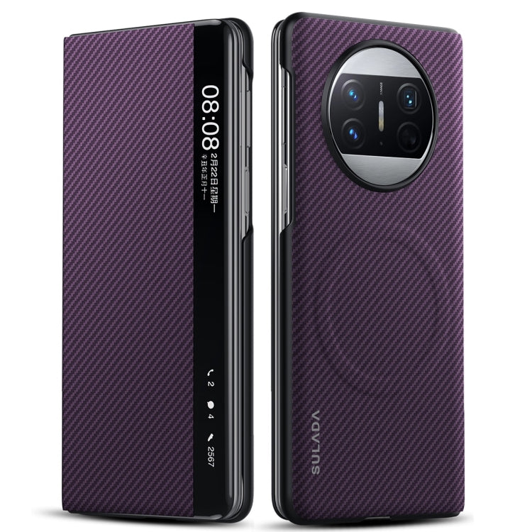 For Huawei Mate X3 SULADA Kevlar 600D Texture Smart Window Leather Phone Case(Purple) by SULADA