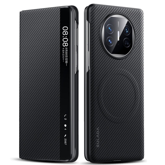 For Huawei Mate X5 SULADA Kevlar 600D Texture Smart Window Leather Phone Case(Black) by SULADA