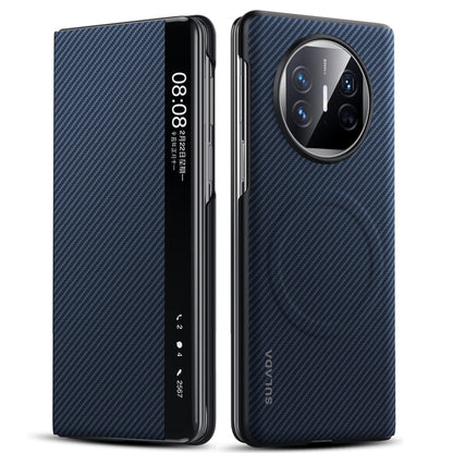 For Huawei Mate X5 SULADA Kevlar 600D Texture Smart Window Leather Phone Case(Blue) by SULADA