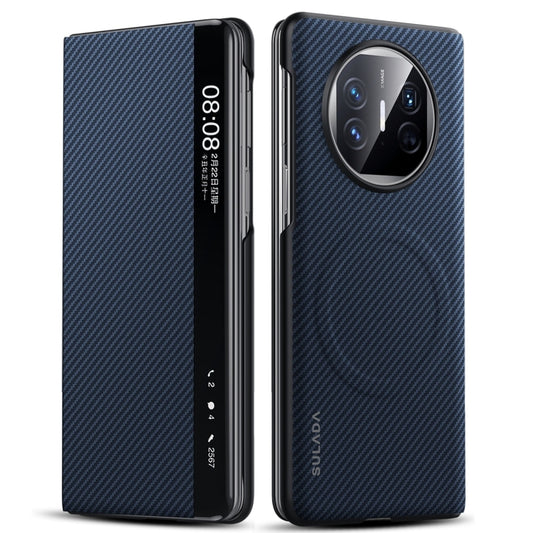 For Huawei Mate X5 SULADA Kevlar 600D Texture Smart Window Leather Phone Case(Blue) by SULADA