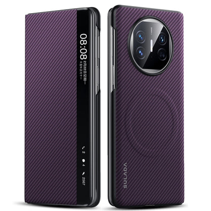 For Huawei Mate X5 SULADA Kevlar 600D Texture Smart Window Leather Phone Case(Purple) by SULADA