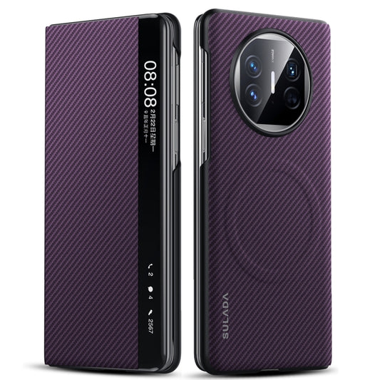 For Huawei Mate X5 SULADA Kevlar 600D Texture Smart Window Leather Phone Case(Purple) by SULADA