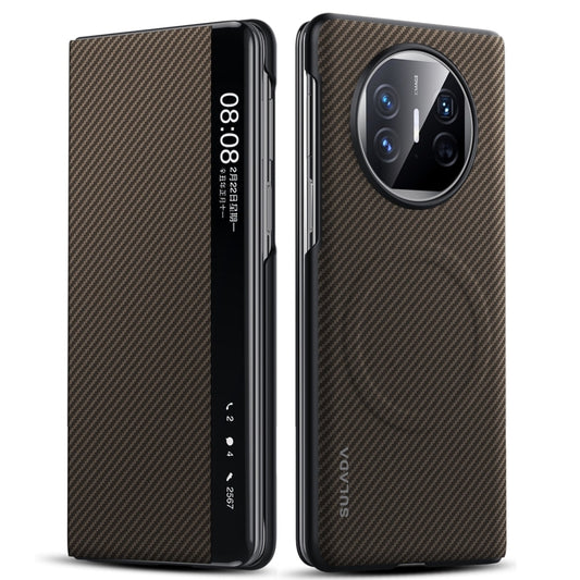 For Huawei Mate X5 SULADA Kevlar 600D Texture Smart Window Leather Phone Case(Brown) by SULADA