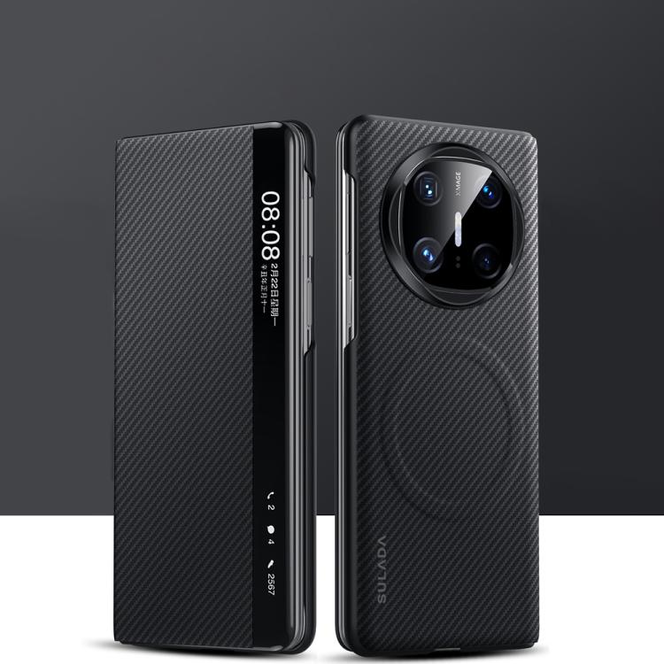 For Huawei Mate X6 SULADA Kevlar 600D Texture Smart Window Leather Phone Case(Black) by SULADA