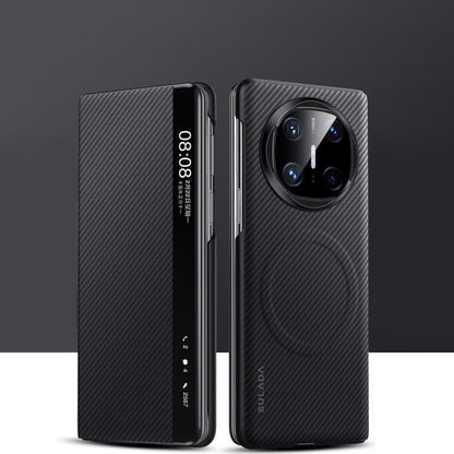 For Huawei Mate X6 SULADA Kevlar 600D Texture Smart Window Leather Phone Case(Black) by SULADA