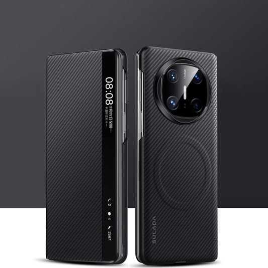 For Huawei Mate X6 SULADA Kevlar 600D Texture Smart Window Leather Phone Case(Black) by SULADA
