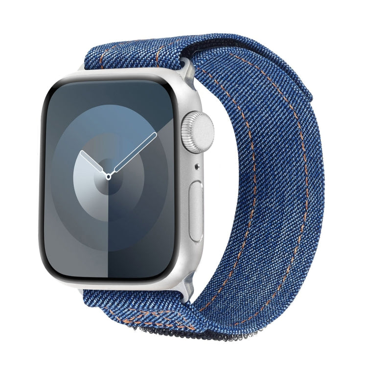 For Apple Watch Series 9 41mm Cowboy Nylon Hook and Loop Fastener Watch Band(Dark Blue) by bashfashion