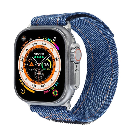 For Apple Watch Ultra 49mm Cowboy Nylon Hook and Loop Fastener Watch Band(Dark Blue) by bashfashion