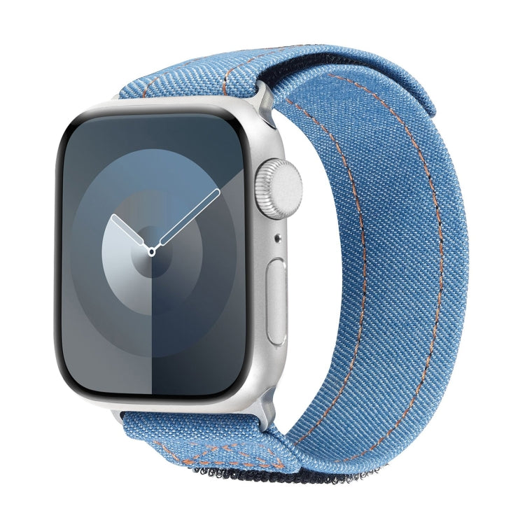 For Apple Watch Series 8 45mm Cowboy Nylon Hook and Loop Fastener Watch Band(Light Blue) by bashfashion