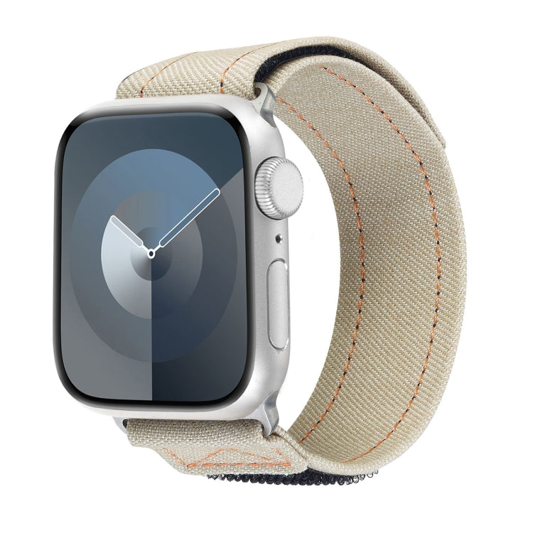 For Apple Watch SE 2022 40mm Cowboy Nylon Hook and Loop Fastener Watch Band(Apricot) by bashfashion