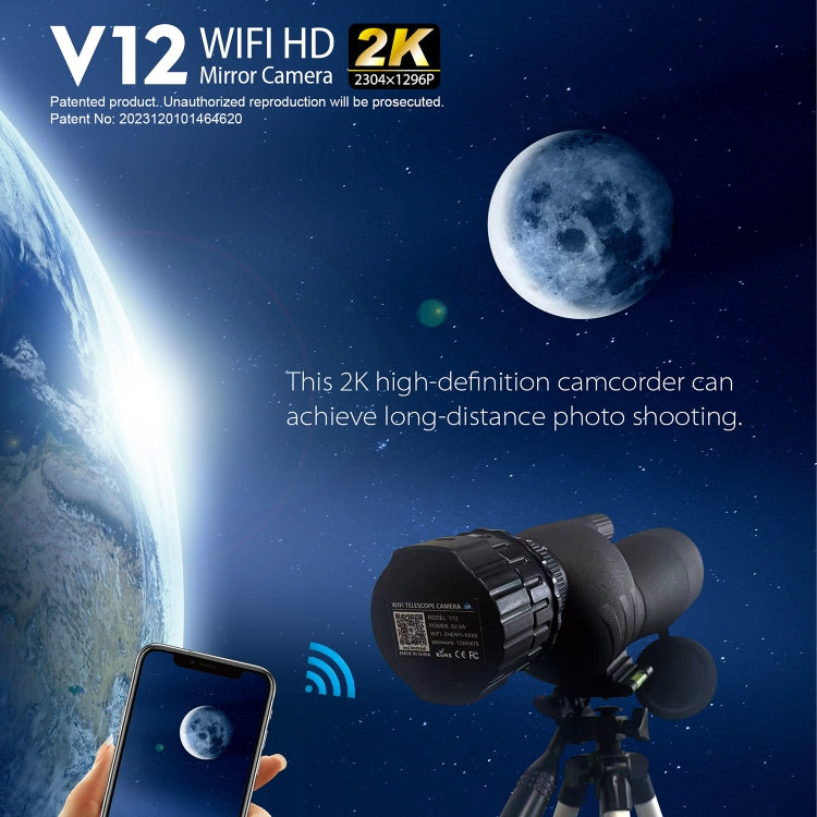 V12 2K WiFi HD Telescope Eyepiece Outdoor Portable Mirror Camera(Black) by bashfashion