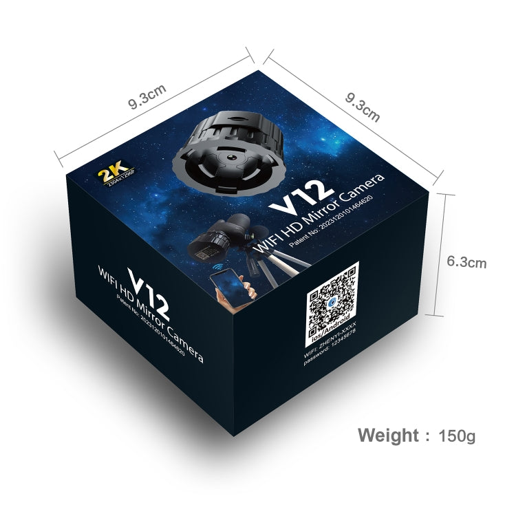 V12 2K WiFi HD Telescope Eyepiece Outdoor Portable Mirror Camera(Black) by bashfashion