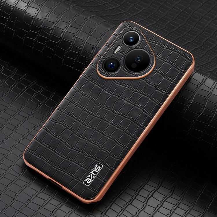 For Huawei Pura 70 AZNS Electroplated Frame Crocodile Texture Full Coverage Phone Case(Black) by AZNS