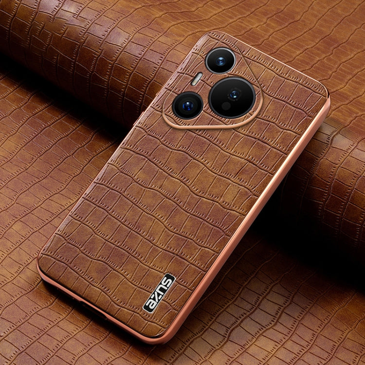 For Huawei Pura 70 AZNS Electroplated Frame Crocodile Texture Full Coverage Phone Case(Brown) by AZNS