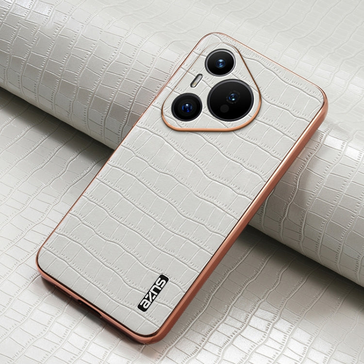 For Huawei Pura 70 AZNS Electroplated Frame Crocodile Texture Full Coverage Phone Case(White) by AZNS