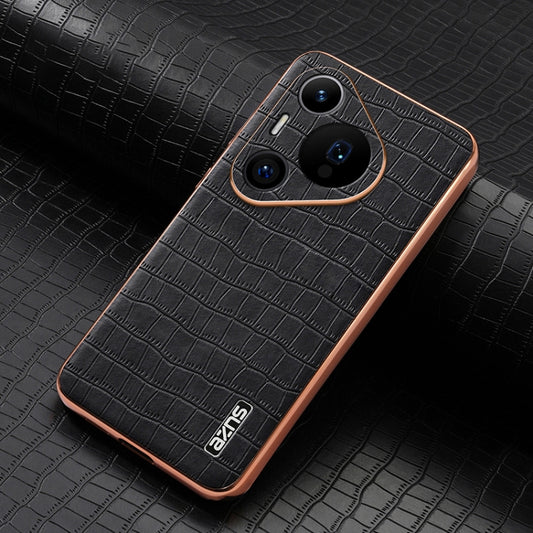 For Huawei Pura 70 Pro / 70 Pro+ AZNS Electroplated Frame Crocodile Texture Full Coverage Phone Case(Black) by AZNS