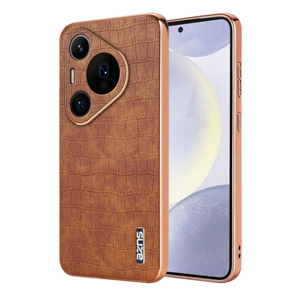 For Huawei Pura 70 Pro / 70 Pro+ AZNS Electroplated Frame Crocodile Texture Full Coverage Phone Case(Brown) by AZNS
