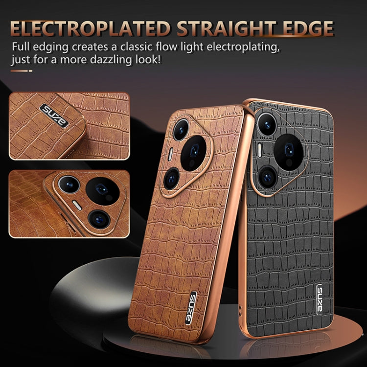 For Huawei Pura 70 Pro / 70 Pro+ AZNS Electroplated Frame Crocodile Texture Full Coverage Phone Case(Brown) by AZNS