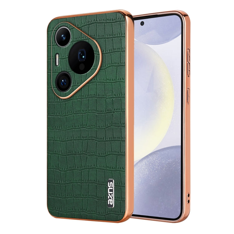 For Huawei Pura 70 Pro / 70 Pro+ AZNS Electroplated Frame Crocodile Texture Full Coverage Phone Case(Green) by AZNS