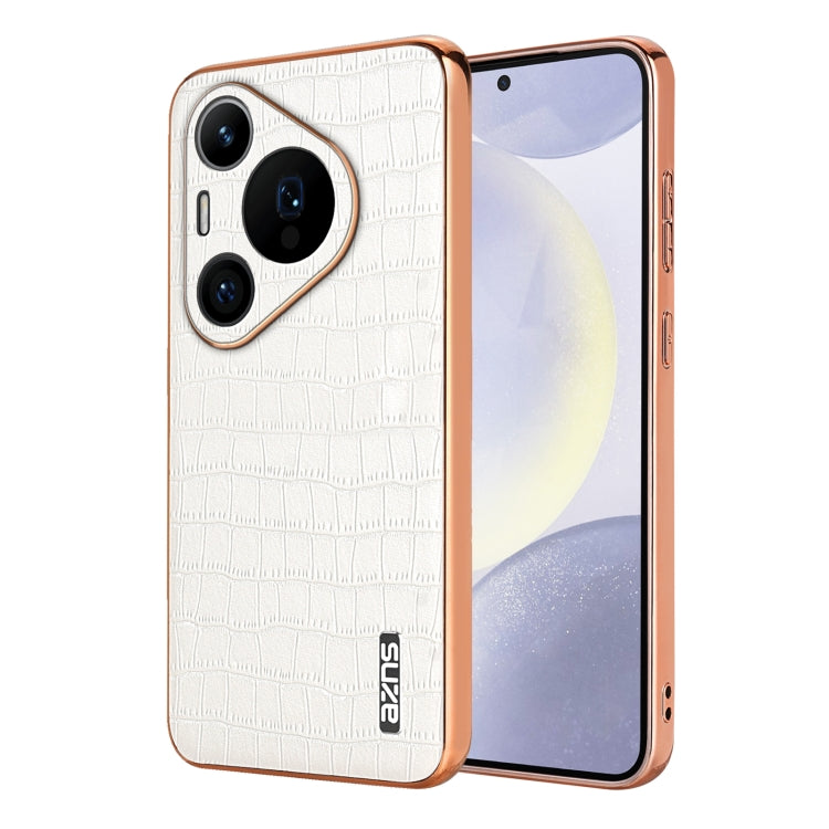 For Huawei Pura 70 Pro / 70 Pro+ AZNS Electroplated Frame Crocodile Texture Full Coverage Phone Case(White) by AZNS