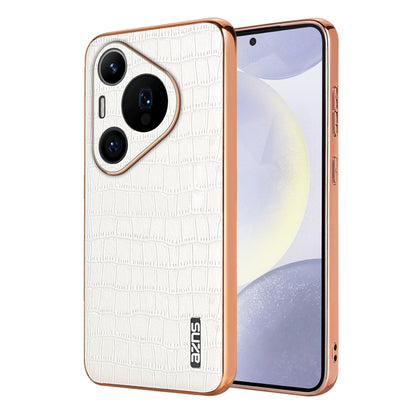 For Huawei Pura 70 Pro / 70 Pro+ AZNS Electroplated Frame Crocodile Texture Full Coverage Phone Case(White) by AZNS