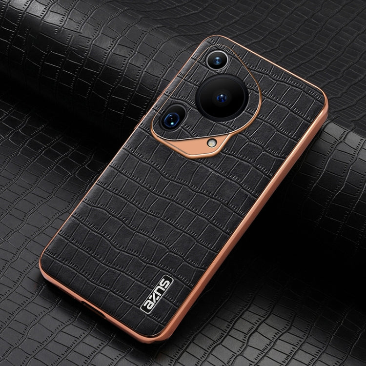 For Huawei Pura 70 Ultra AZNS Electroplated Frame Crocodile Texture Full Coverage Phone Case(Black) by AZNS