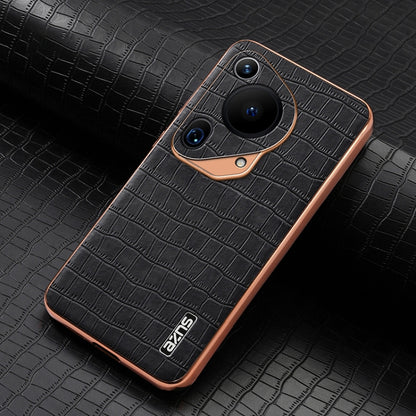 For Huawei Pura 70 Ultra AZNS Electroplated Frame Crocodile Texture Full Coverage Phone Case(Black) by AZNS