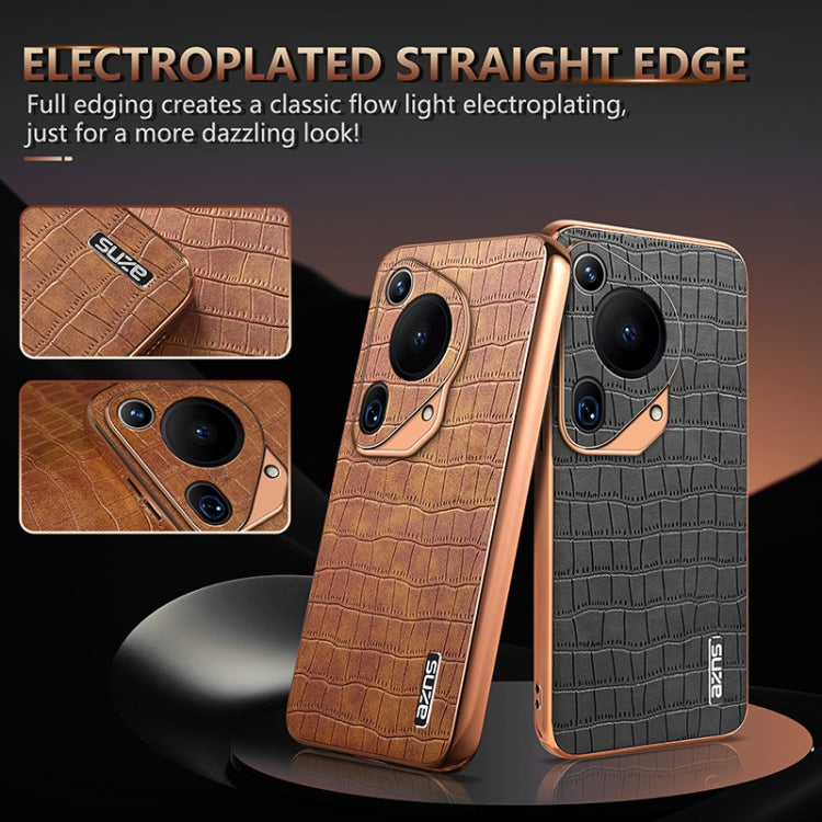 For Huawei Pura 70 Ultra AZNS Electroplated Frame Crocodile Texture Full Coverage Phone Case(Brown) by AZNS