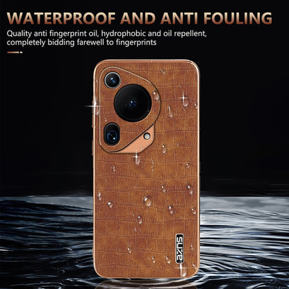 For Huawei Pura 70 Ultra AZNS Electroplated Frame Crocodile Texture Full Coverage Phone Case(Brown) by AZNS
