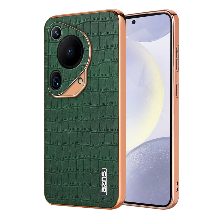 For Huawei Pura 70 Ultra AZNS Electroplated Frame Crocodile Texture Full Coverage Phone Case(Green) by AZNS