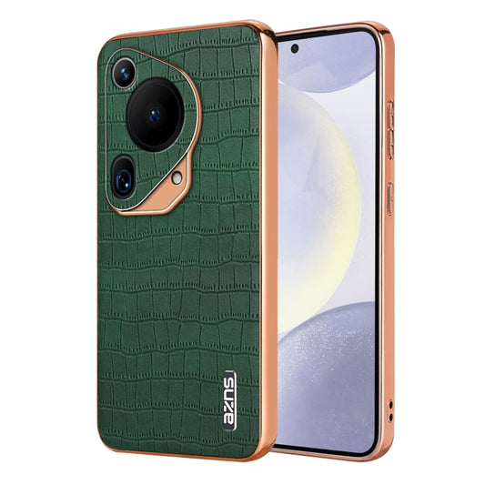 For Huawei Pura 70 Ultra AZNS Electroplated Frame Crocodile Texture Full Coverage Phone Case(Green) by AZNS