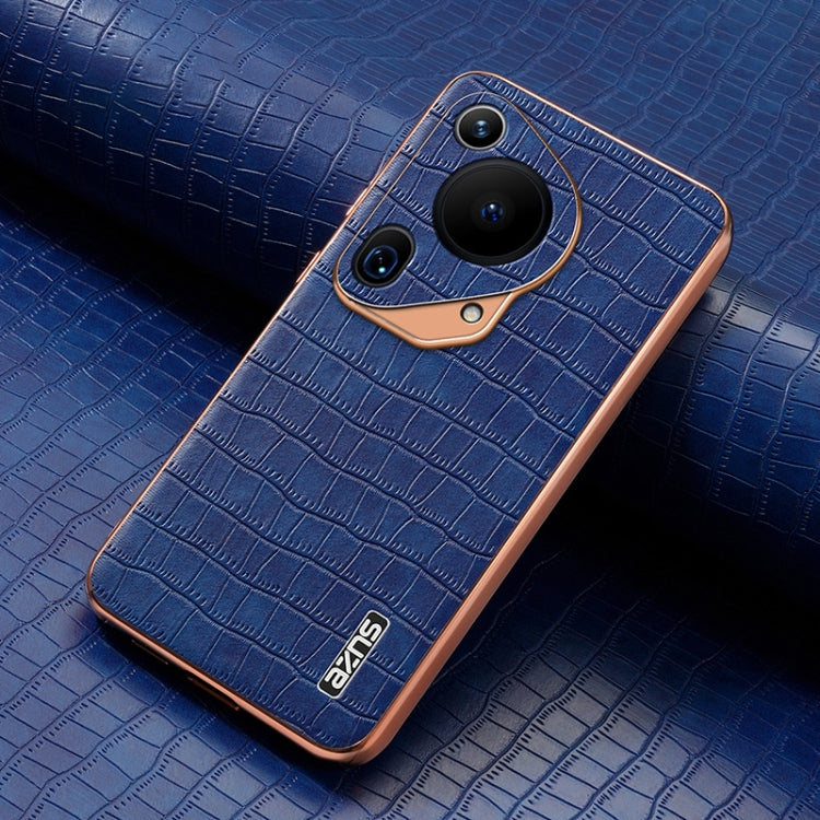 For Huawei Pura 70 Ultra AZNS Electroplated Frame Crocodile Texture Full Coverage Phone Case(Blue) by AZNS
