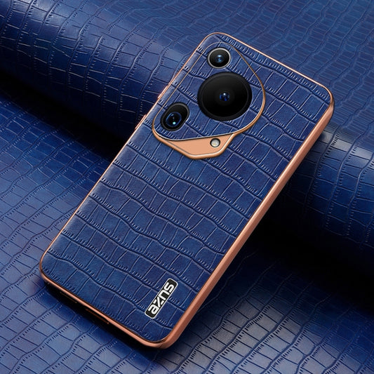 For Huawei Pura 70 Ultra AZNS Electroplated Frame Crocodile Texture Full Coverage Phone Case(Blue) by AZNS