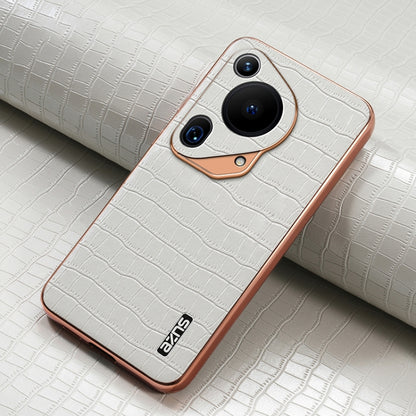 For Huawei Pura 70 Ultra AZNS Electroplated Frame Crocodile Texture Full Coverage Phone Case(White) by AZNS