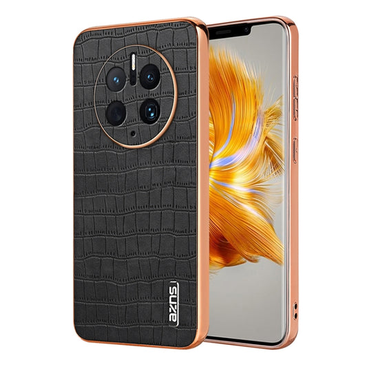 For Huawei Mate 50 Pro AZNS Electroplated Frame Crocodile Texture Full Coverage Phone Case(Black) by AZNS