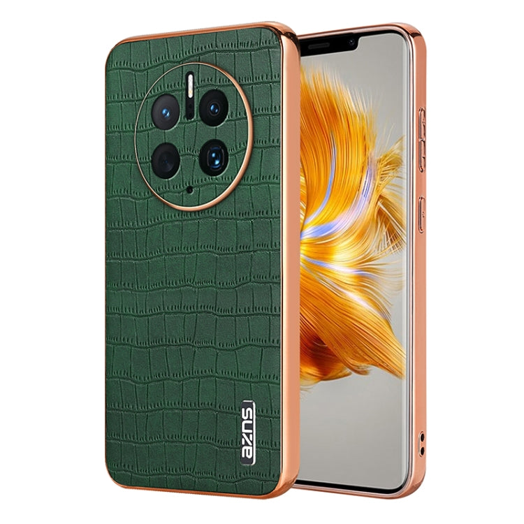 For Huawei Mate 50 Pro AZNS Electroplated Frame Crocodile Texture Full Coverage Phone Case(Green) by AZNS